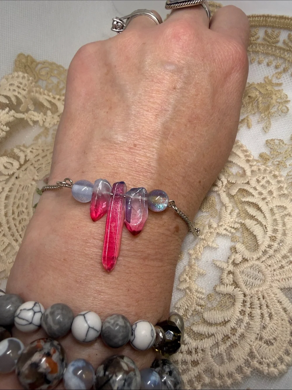 Handmade Aura Quartz Bar Bracelet/Anklet Blue & Red Gradient Crystal Fairycore